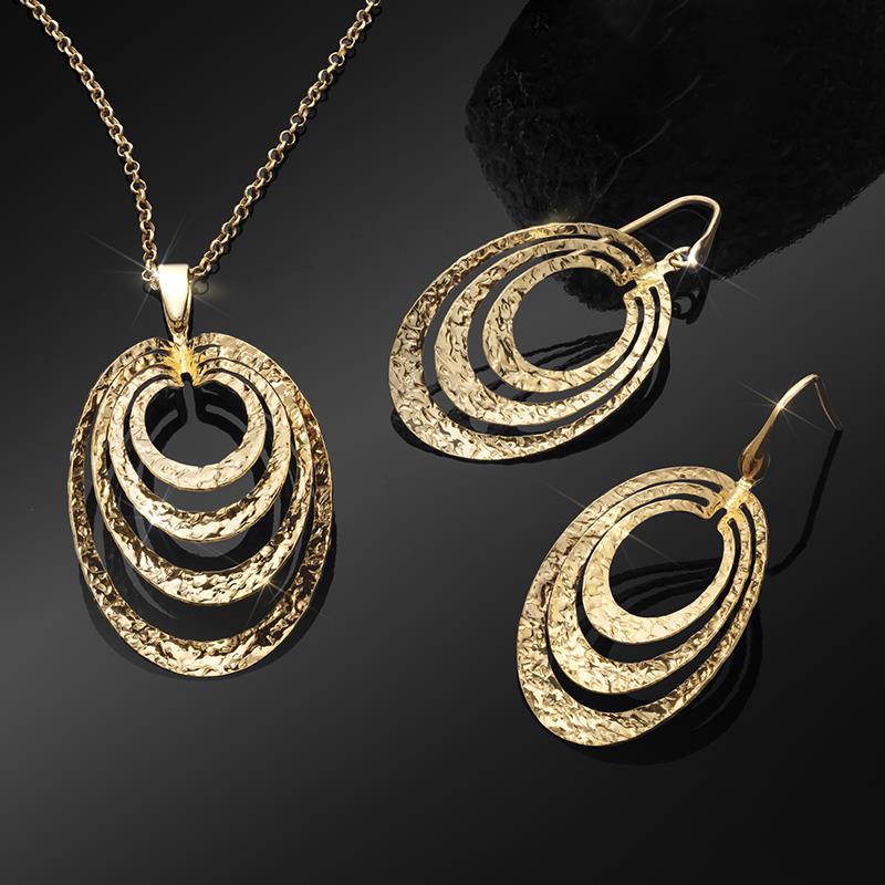 Italian Martellato Pendant, Chain & Earrings